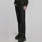 PUNK RAVE Men's Punk Pleated Faux Leather Straight Pants