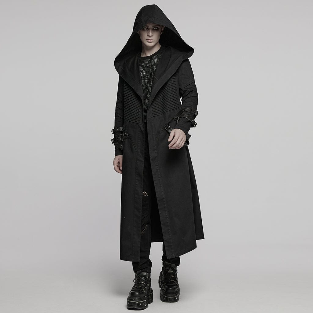 Cappotto con cappuccio plissettato punk da uomo PUNK RAVE con cinturino con fibbia