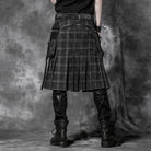 PUNK RAVE Men's Punk Pleated Kilt with Skull Pocket