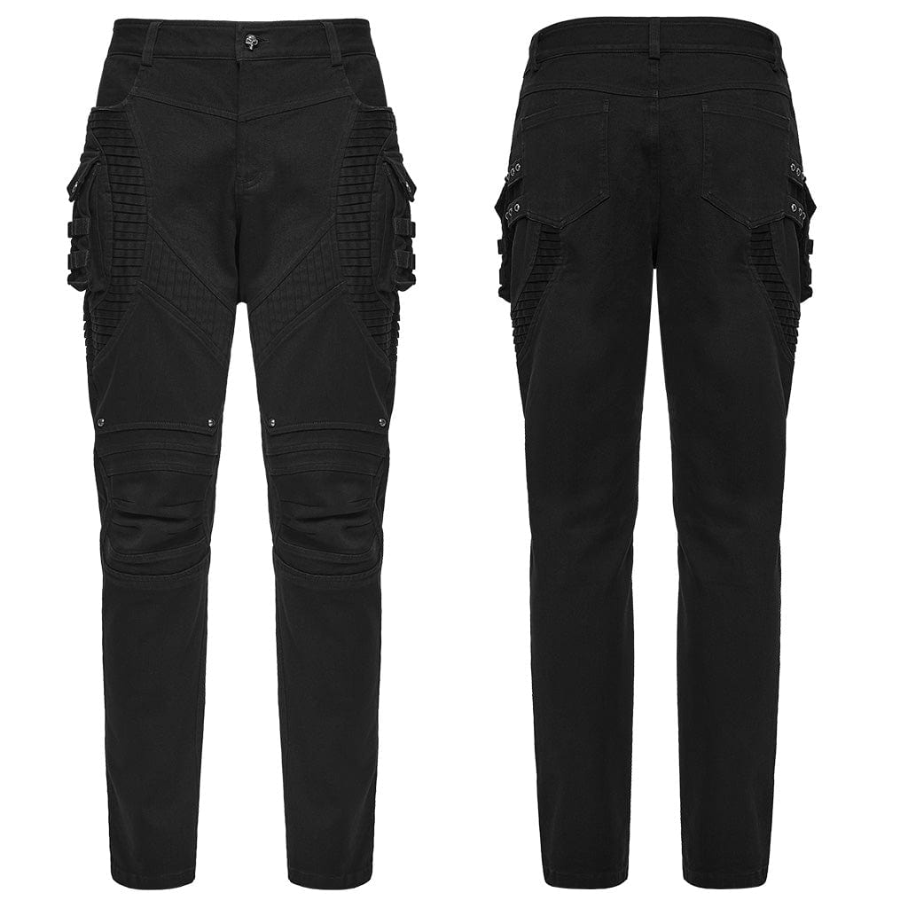 PUNK RAVE Men's Punk Pleated Rivet Pants