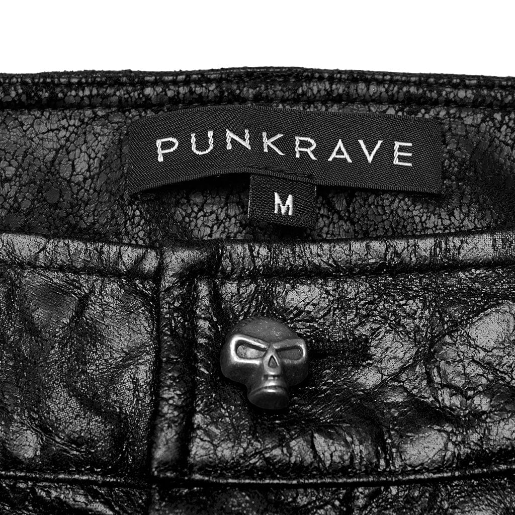 PUNK RAVE Men's Punk Pleated Textured Leather Pants
