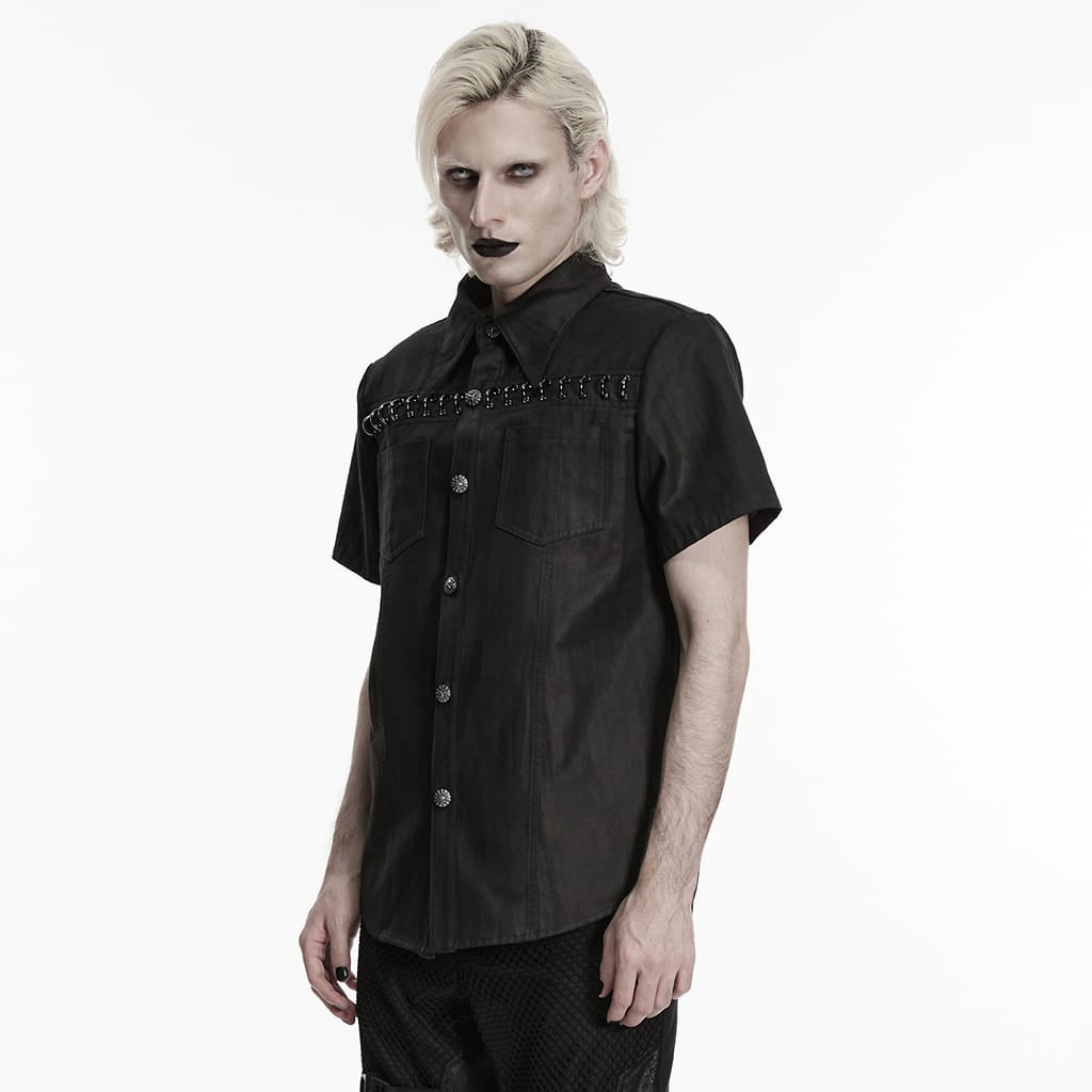 PUNK RAVE Men's Punk Rings Turn-down Collar Short Sleeved Shirt
