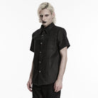 PUNK RAVE Men's Punk Rings Turn-down Collar Short Sleeved Shirt