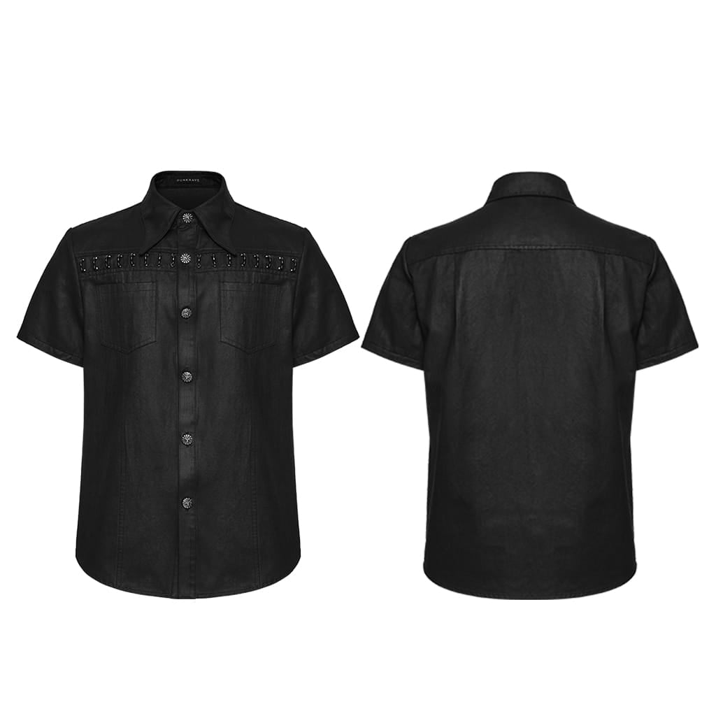 PUNK RAVE Men's Punk Rings Turn-down Collar Short Sleeved Shirt