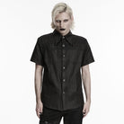 PUNK RAVE Men's Punk Rings Turn-down Collar Short Sleeved Shirt