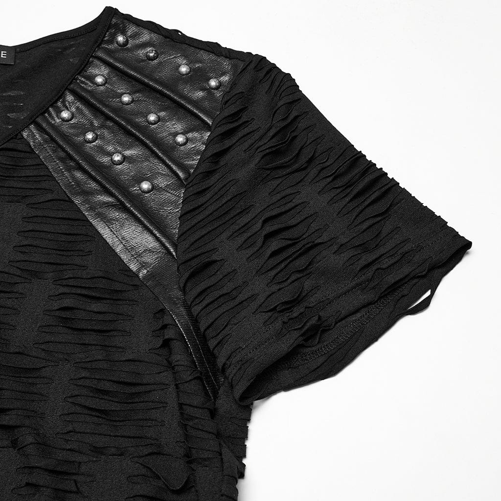 PUNK RAVE Camiseta punk de cuero sintético roto para hombre