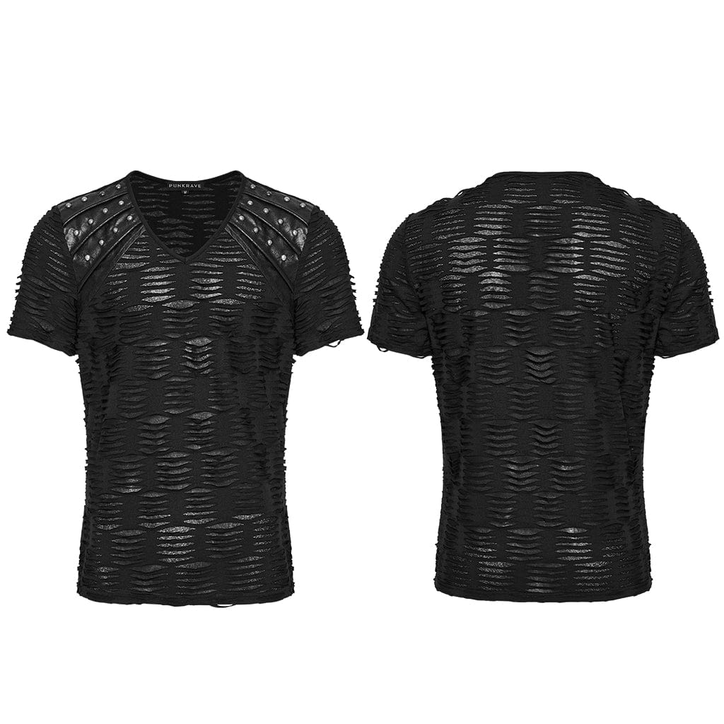 PUNK RAVE Camiseta punk de cuero sintético roto para hombre