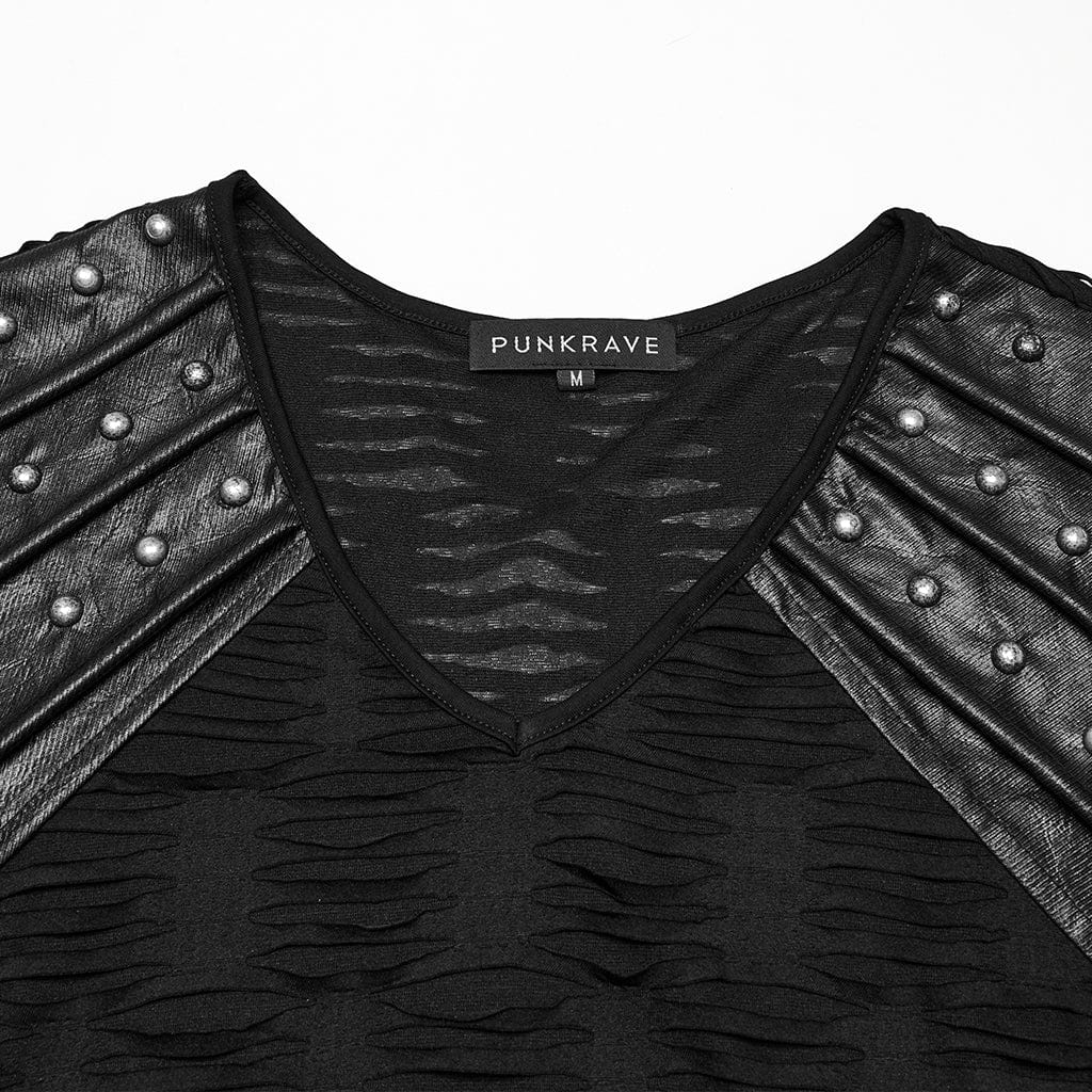 PUNK RAVE Camiseta punk de cuero sintético roto para hombre