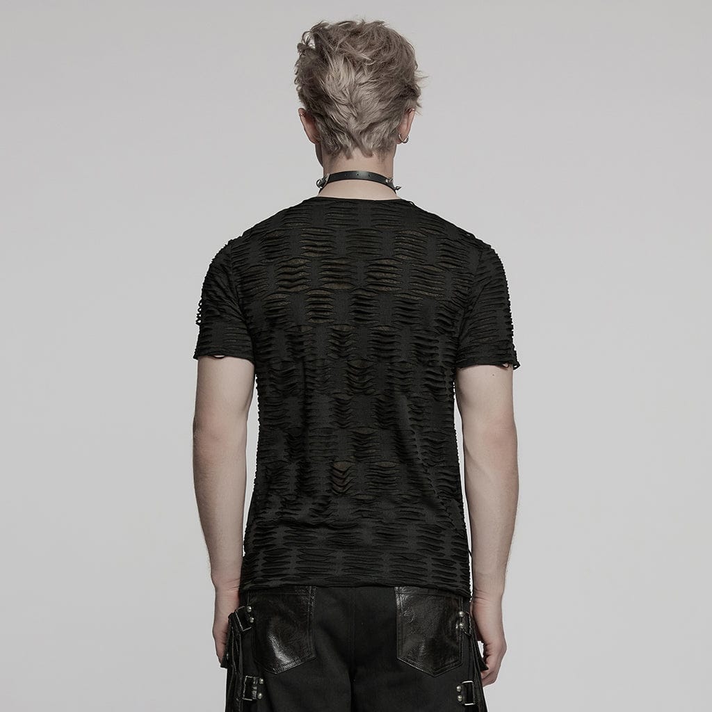 PUNK RAVE Camiseta punk de cuero sintético roto para hombre