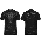 PUNK RAVE Men's Punk Ripped Mesh Splice Strap T-shirt