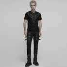 PUNK RAVE Men's Punk Ripped Mesh Splice Strap T-shirt