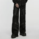 PUNK RAVE Men's Punk Rivet Eyelet Buckle Strap Straight Pants