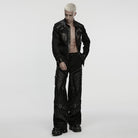 PUNK RAVE Men's Punk Rivet Eyelet Buckle Strap Straight Pants