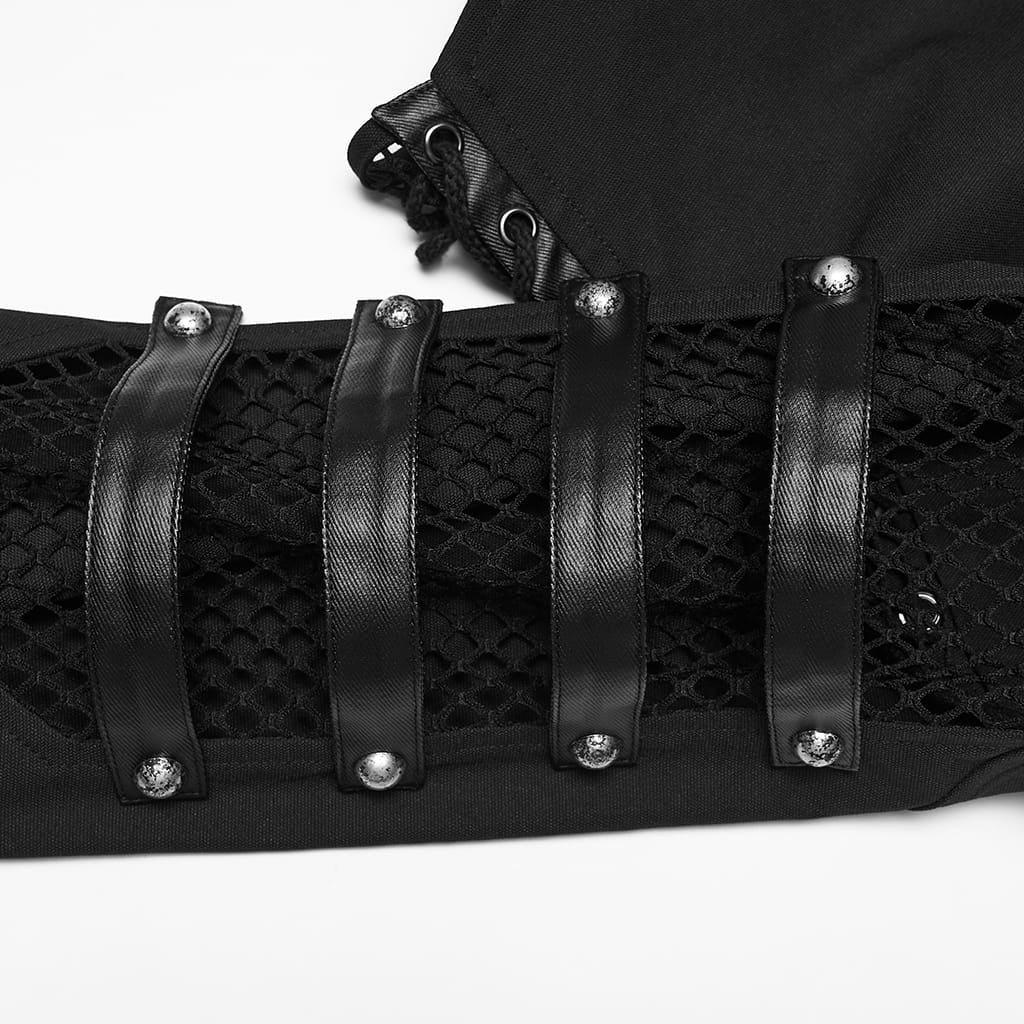 PUNK RAVE Men's Punk Rivet Lace-up Mesh Splice Jacket