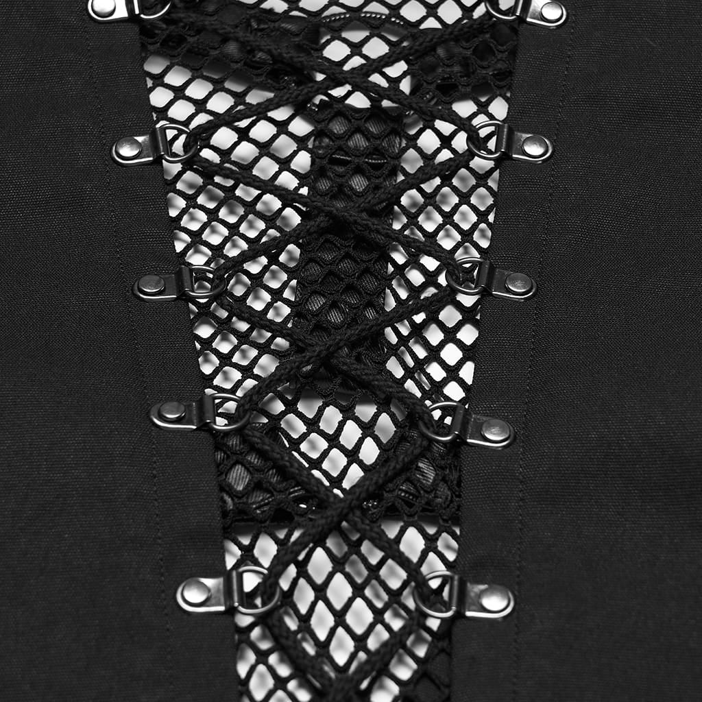 PUNK RAVE Men's Punk Rivet Lace-up Mesh Splice Jacket