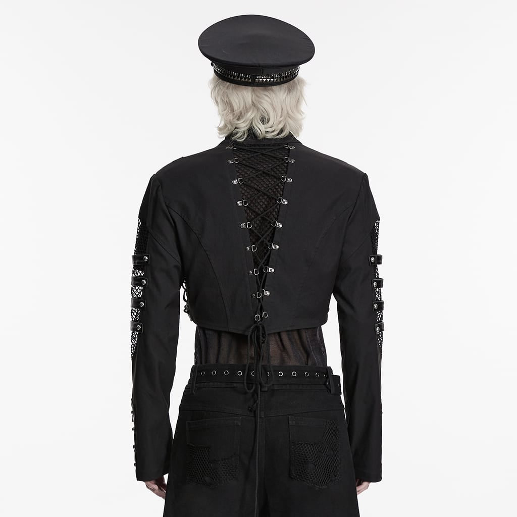 PUNK RAVE Men's Punk Rivet Lace-up Mesh Splice Jacket