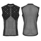 PUNK RAVE Men's Punk Rivet Ripped Mesh Tank Top