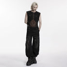 PUNK RAVE Men's Punk Rivet Ripped Mesh Tank Top