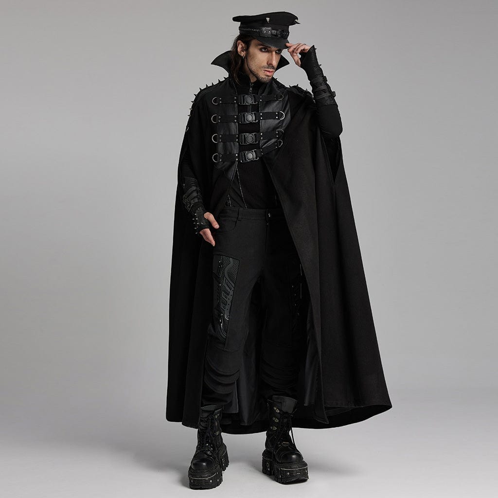 PUNK RAVE Men's Punk Rivets Buckle-up Eyelets Cape