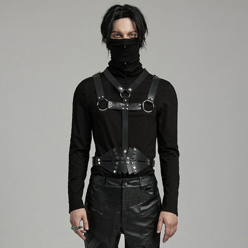 PUNK RAVE Men's Punk Rivets Faux Leather Harness