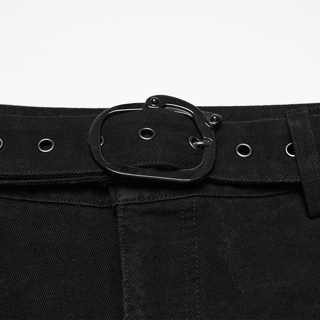 PUNK RAVE Men's Punk Rivets Mesh Splice Tattered Pants