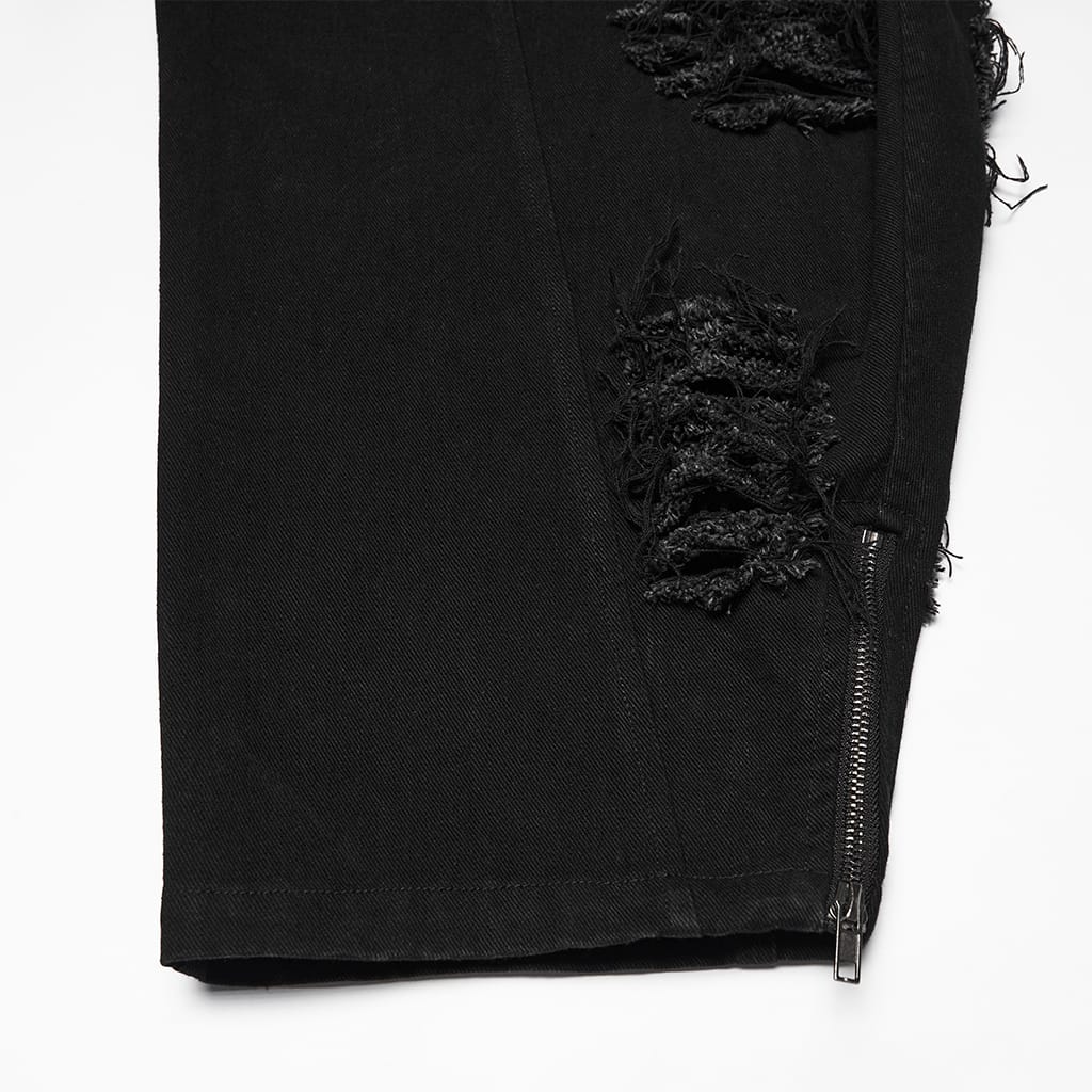 PUNK RAVE Men's Punk Rivets Mesh Splice Tattered Pants