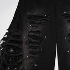 PUNK RAVE Men's Punk Rivets Mesh Splice Tattered Pants