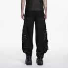 PUNK RAVE Men's Punk Rivets Mesh Splice Tattered Pants