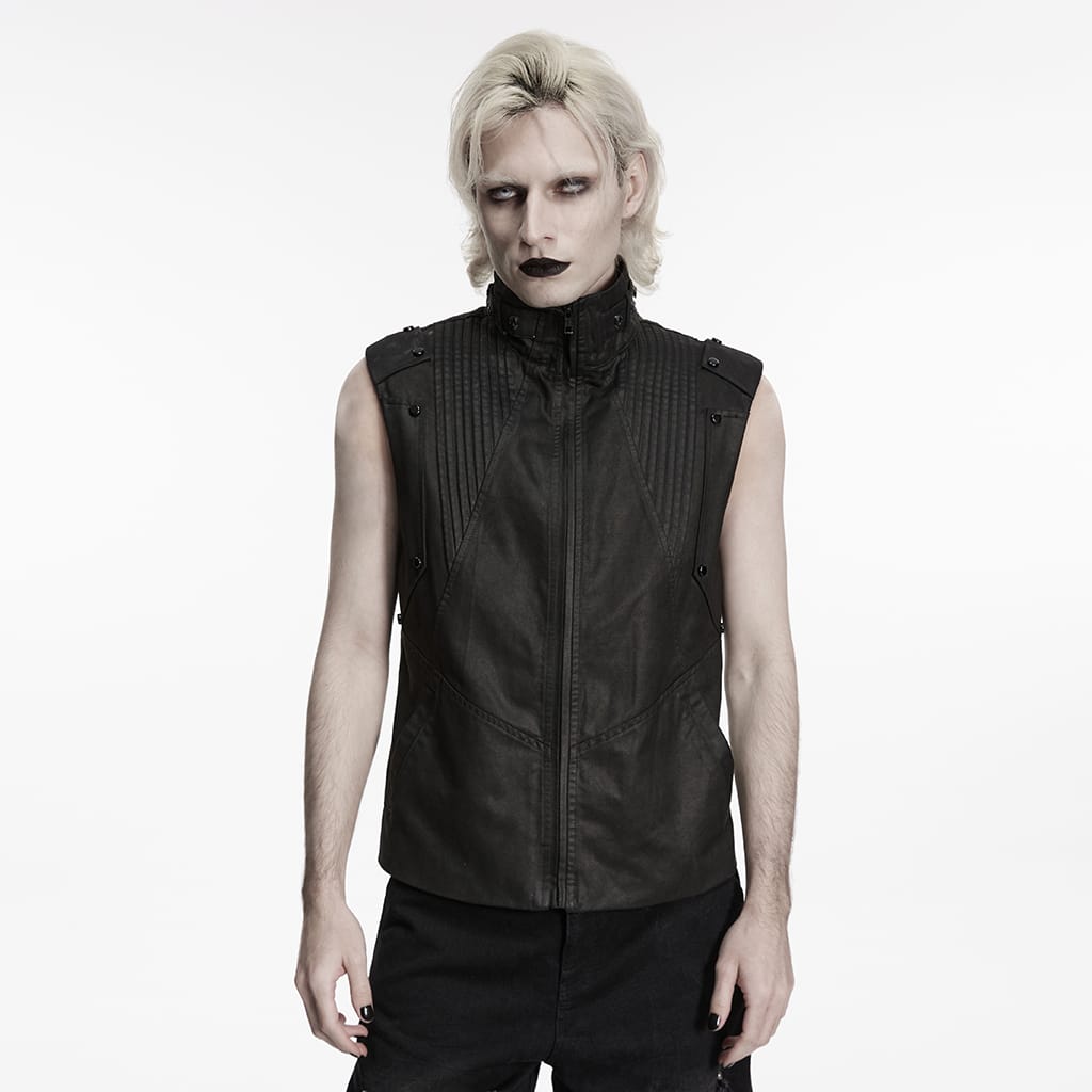 Men's Punk Rivets Pleated Stand Collar Vest – Punk Design