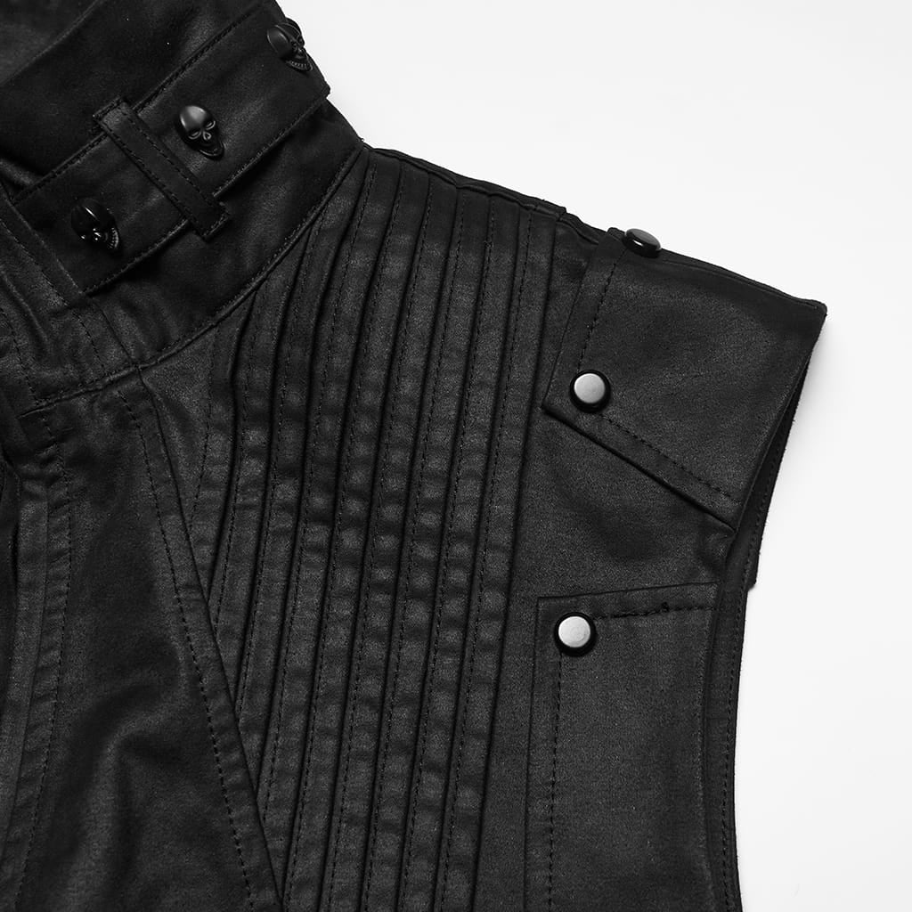 PUNK RAVE Men's Punk Rivets Pleated Stand Collar Vest