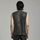 PUNK RAVE Men's Punk Rock Stand Collar Mesh Splice Black Grey Vest
