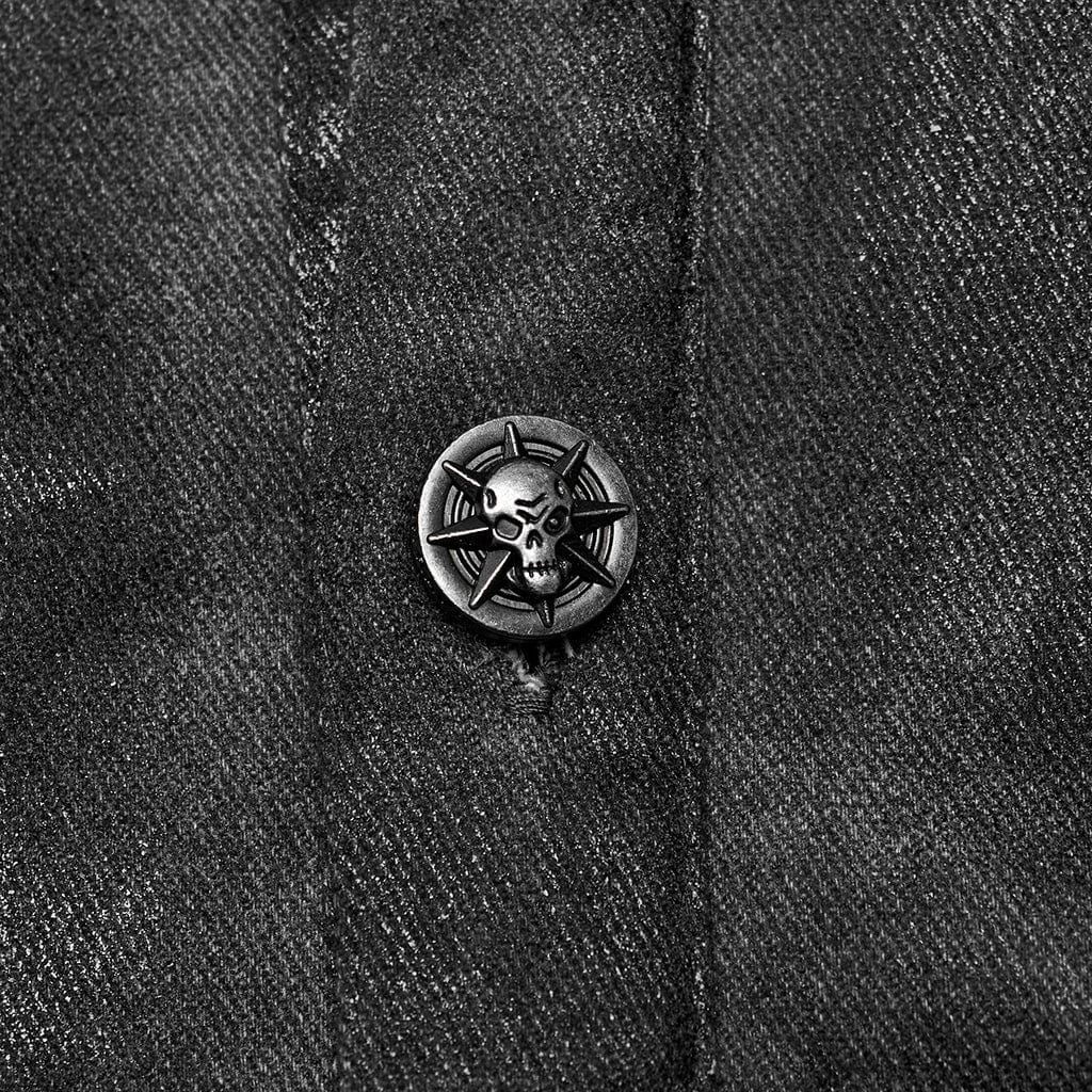 PUNK RAVE Men's Punk Rock Stand Collar Mesh Splice Black Grey Vest