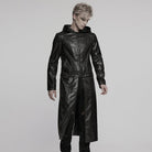 PUNK RAVE Men's Punk Ruched Faux Leather Detachable Coat