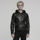 PUNK RAVE Men's Punk Ruched Faux Leather Detachable Coat