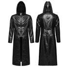 PUNK RAVE Men's Punk Ruched Faux Leather Detachable Coat
