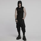 PUNK RAVE Men's Punk Ruched Ripped Hooded Vest