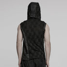 PUNK RAVE Men's Punk Ruched Ripped Hooded Vest
