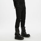 PUNK RAVE Men's Punk Skull Bat‑wing Flap Decor Slim Fit Trousers