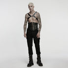 PUNK RAVE Men's Punk Skull Buckle-up Faux Leather Harness with Detachable Chains
