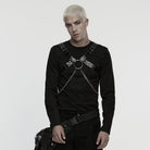 PUNK RAVE Men's Punk Skull Buckle-up Faux Leather Harness with Detachable Chains