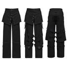 PUNK RAVE Men's Punk Skull Button Raw Edge Loose Pants with Detachable Leg Sleeve