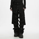 PUNK RAVE Men's Punk Skull Button Raw Edge Loose Pants with Detachable Leg Sleeve