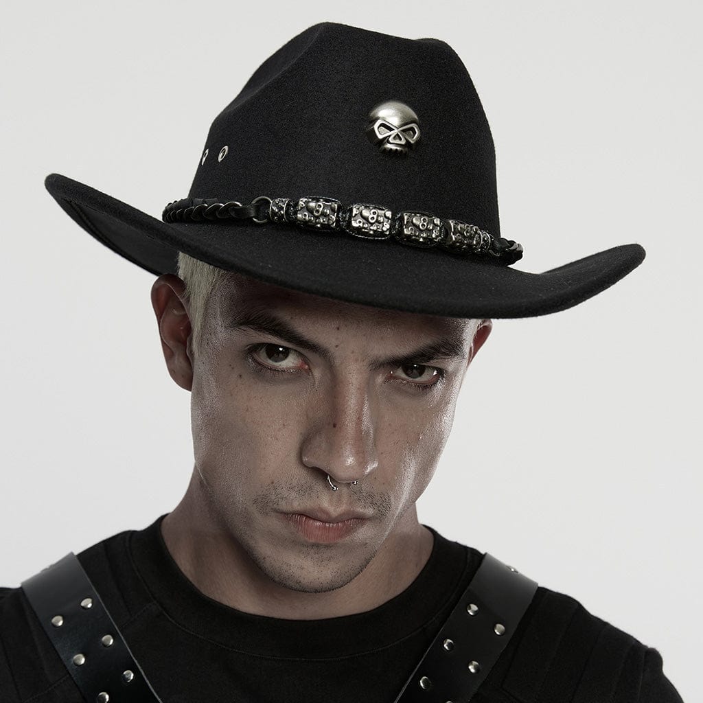 PUNK RAVE Men's Punk Skull Eyelet Hat