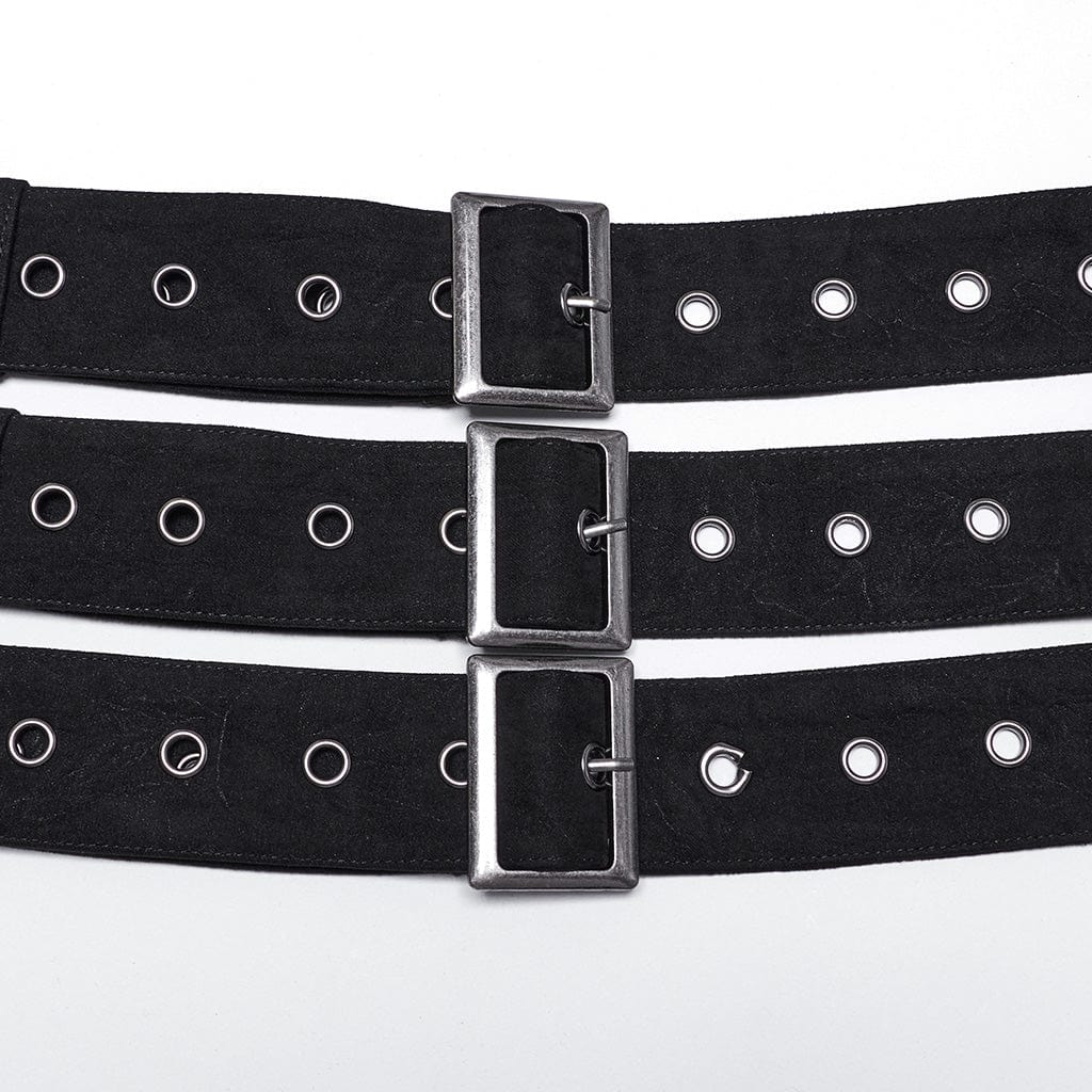 PUNK RAVE Men's Punk Skull Eyelets Buckle-up Belt