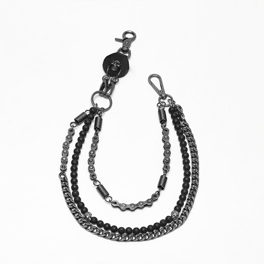 PUNK RAVE Men's Punk Skull Multi-layered Pants Chain