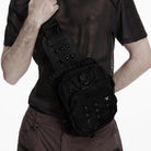 PUNK RAVE Men's Punk Skull Rivets Chained Backpack Black
