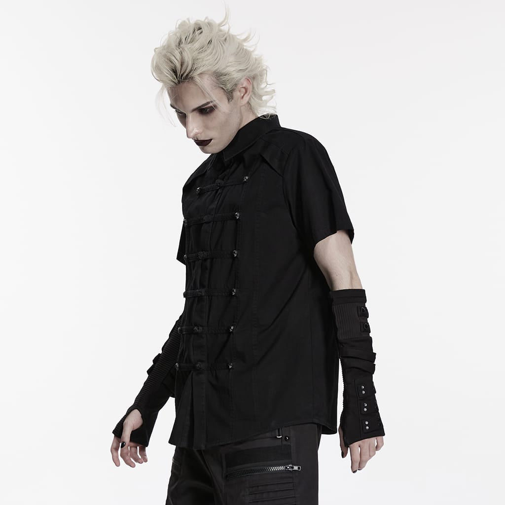 PUNK RAVE Men's Punk Skull Rivets Frog Short Sleeved Shirt