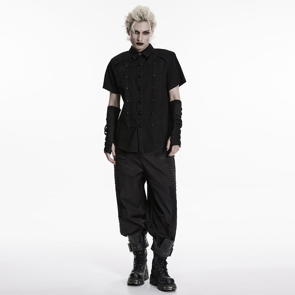 PUNK RAVE Men's Punk Skull Rivets Frog Short Sleeved Shirt