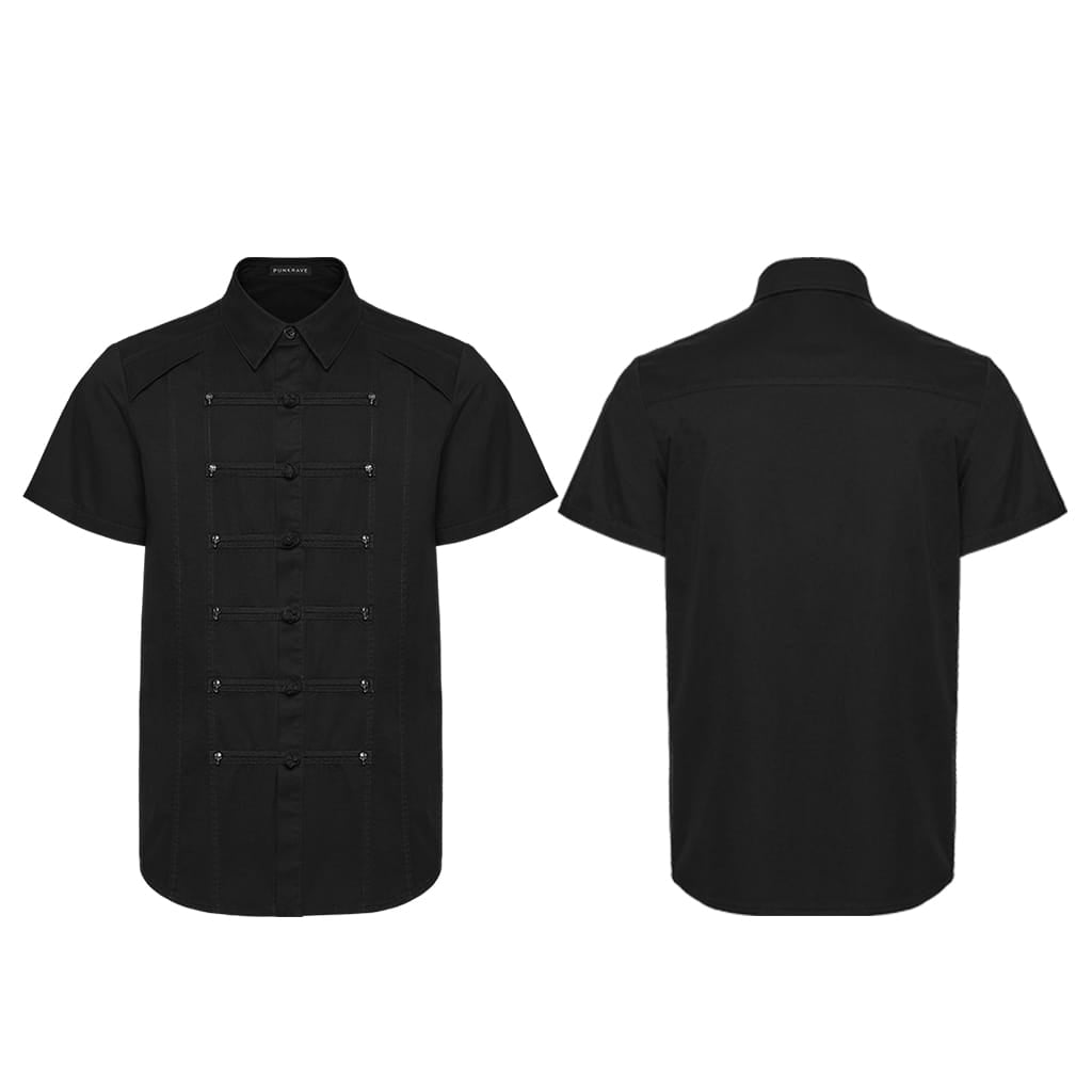 PUNK RAVE Men's Punk Skull Rivets Frog Short Sleeved Shirt