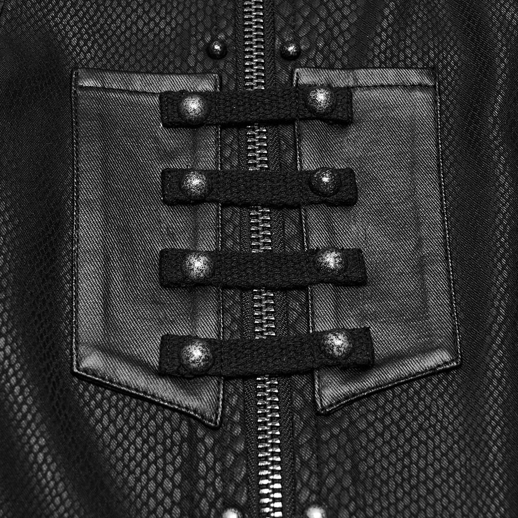 PUNK RAVE Men's Punk Snake Pattern Studded Turn-down Collar Long Sleeve Shirt